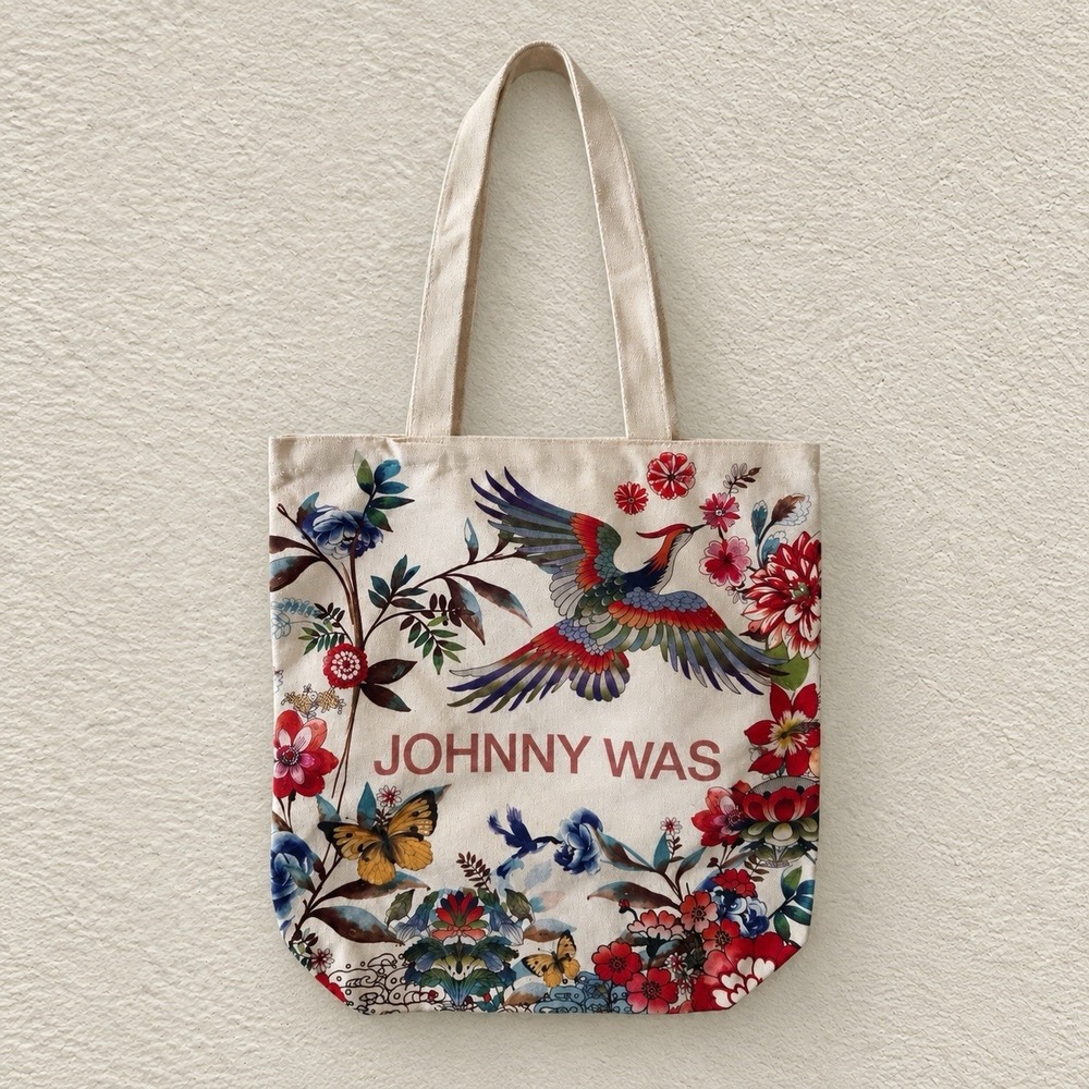 Johnny Was California Floral Canvas Tote Bag Reusable Designer Travel Shopper